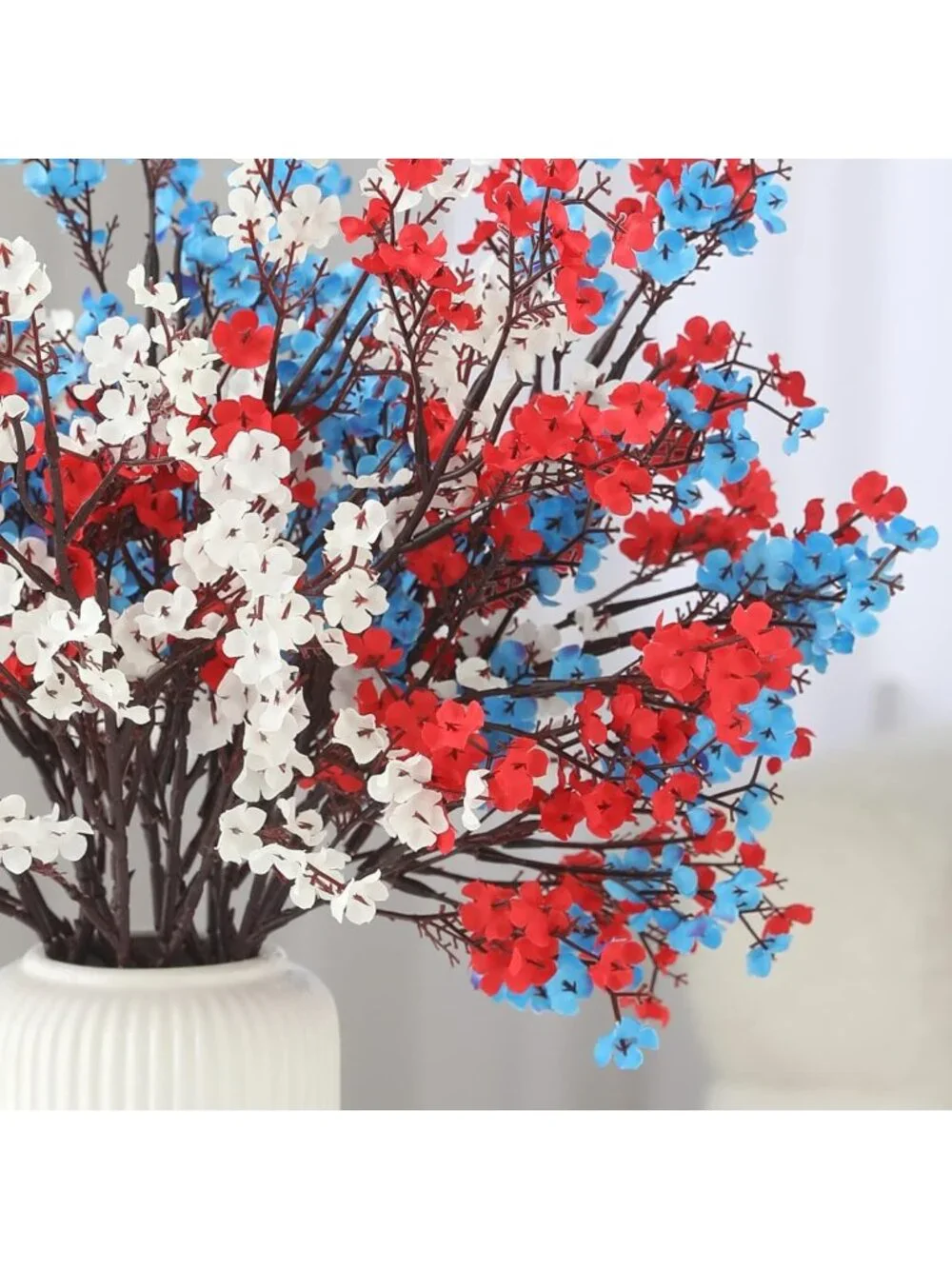 10 Pcs Patriotic Artificial Flowers - Red White Blue Silk Baby's Breath for 4th